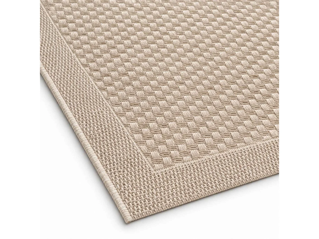 The White Stone Outdoor Teppich in Flechtoptik 140x200 cm Steingrau | Für innen und außen, UV-beständig, wasserfest und waschbar | Flachgewebe-Teppich in