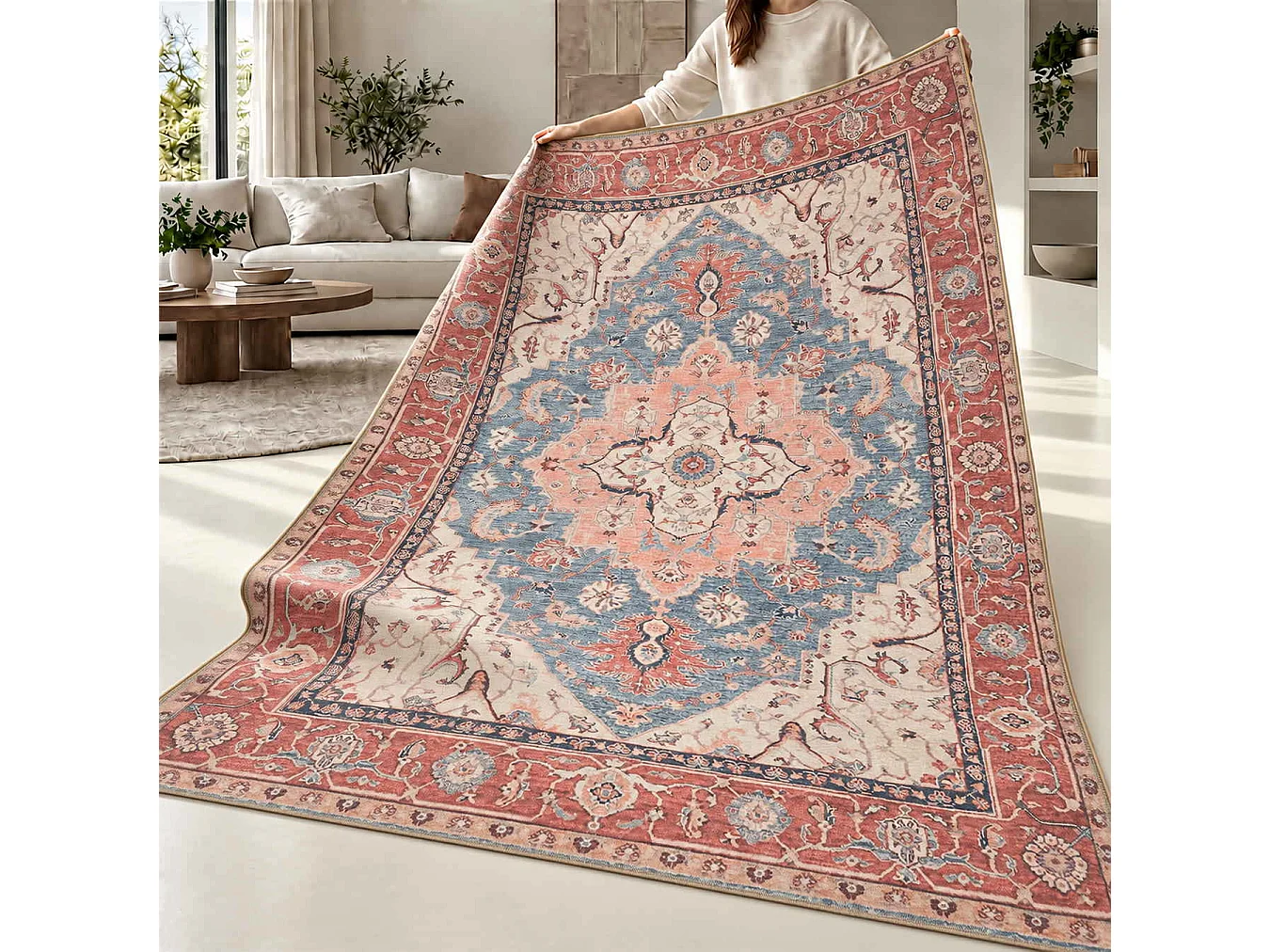 The White Stone Dywan orientalny wzór Heriz 160x230 cm | Dywan w stylu perskim z postarzanym efektem vintage | Krótkie włosie, 100% poliester, nadruk cyfrowy