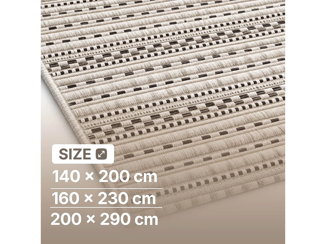 The White Stone Utomhusmatta med ränder 160x230 cm isgrå | För inomhus- och utomhusbruk, UV- och vattentålig, tvättbar | Flatvävd matta i polypropen med sisal-look