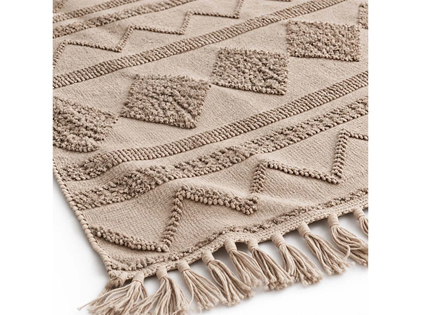 The White Stone Berber vloerkleed 160x230 cm beige | 100% katoen, antislip en wasbaar op 30°C | Geometrisch reliëfpatroon in Marokkaanse stijl voor woonkamer en