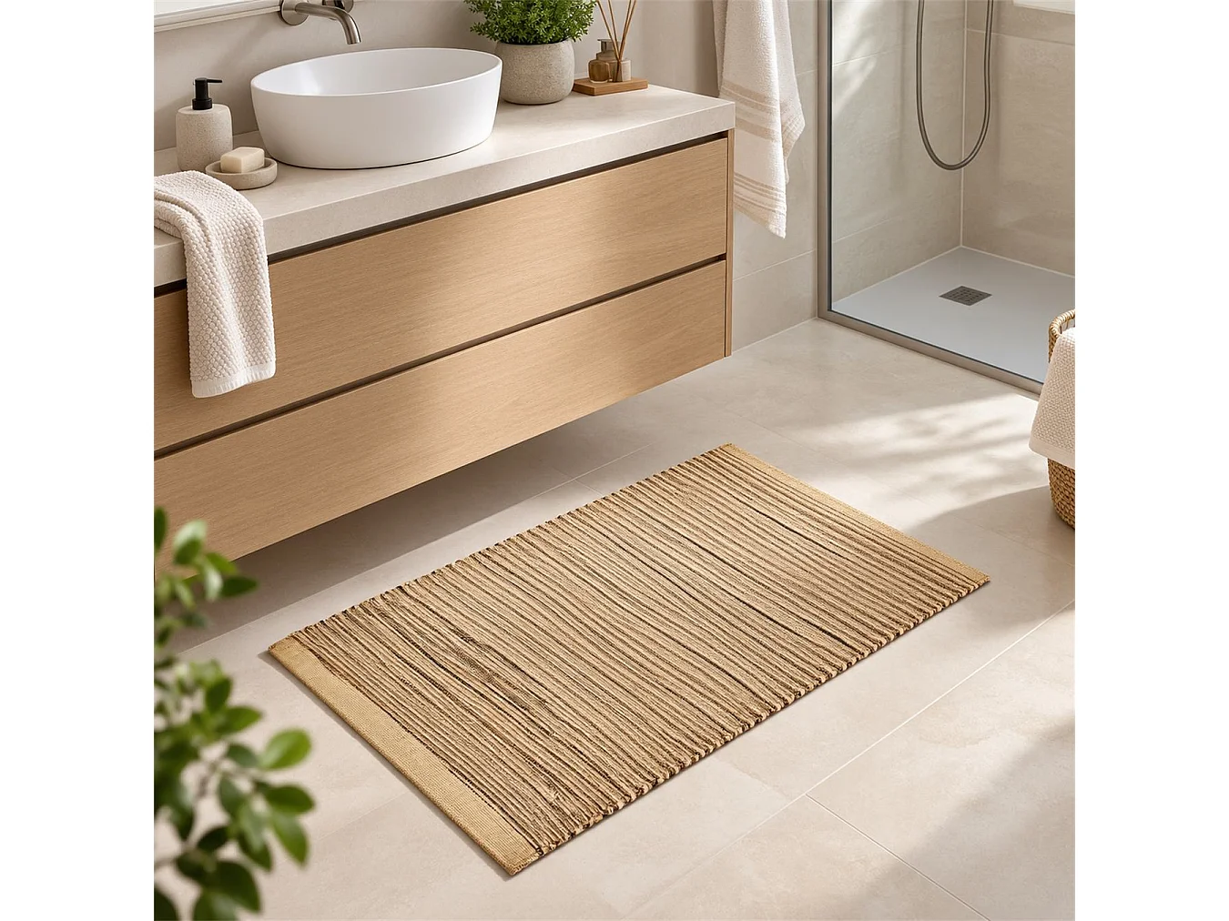 The White Stone Tapis Kilim Artisanal en Coton 50x80 cm Beige | Style Berbère Traditionnel, Tissage Plat, Uni | 100% Coton, Lavable en Machine