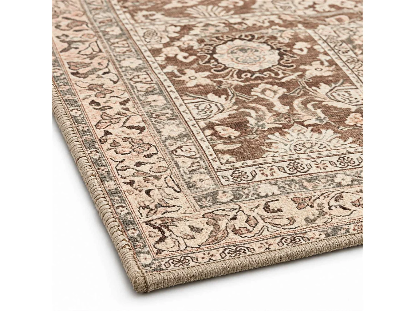 The White Stone Tapis Oriental Motif Hamdan 95x150 cm | Tapis Style Persan avec Effet Vintage Vieilli | Poils Ras 100% Polyester, Impression Numérique, Lavable à