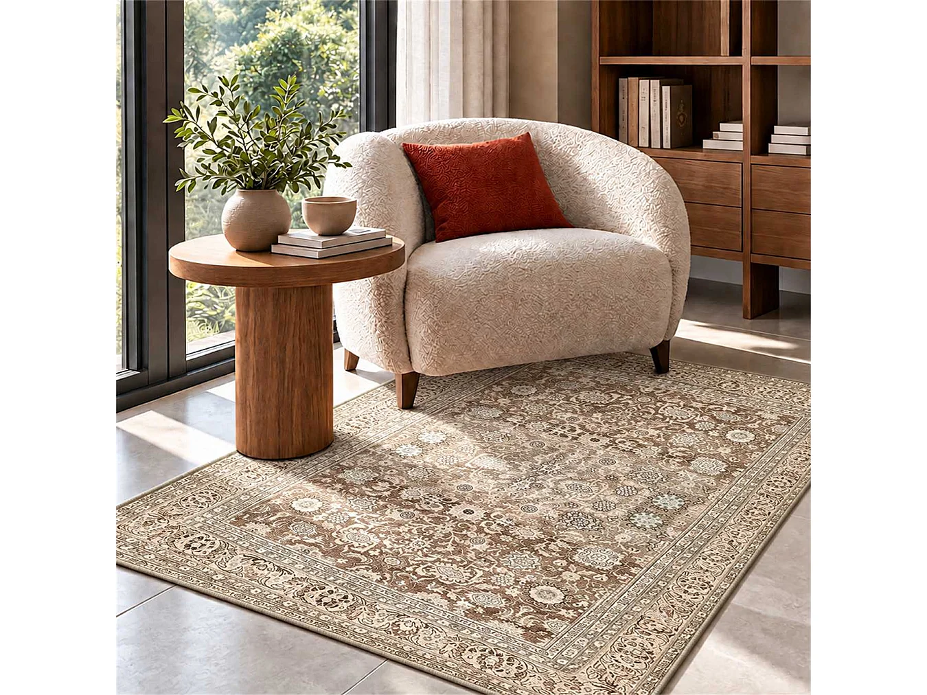 The White Stone Tapis Oriental Motif Hamdan 95x150 cm | Tapis Style Persan avec Effet Vintage Vieilli | Poils Ras 100% Polyester, Impression Numérique, Lavable à