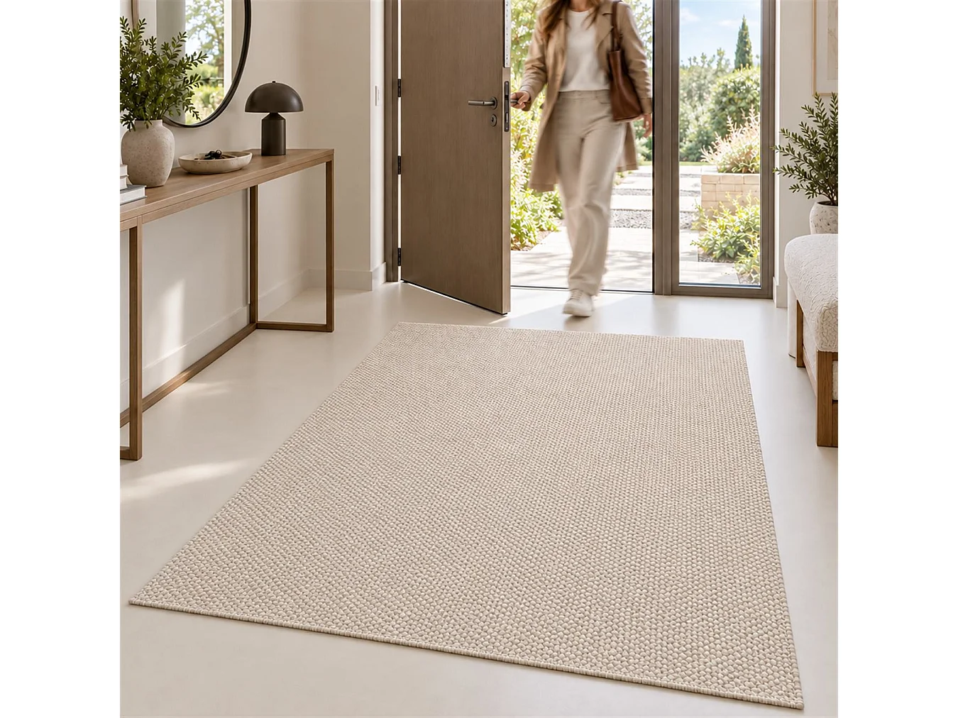 The White Stone Utomhusmatta 160x230 cm kräm | För inomhus- och utomhusbruk, UV- och vattentålig, tvättbar | Flatvävd matta i polypropen med sisal-look