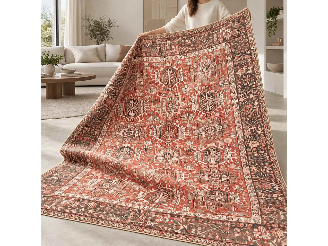The White Stone Tappeto 140x190 cm Fantasia Babilonia | Tappeto Orientale Stile Persiano con Effetto Vintage Antichizzato | Pelo Corto in 100% Poliestere, Stampa
