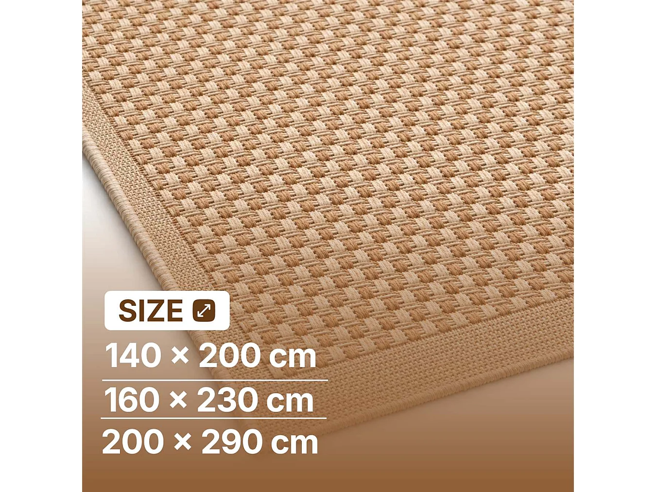 The White Stone Tapis Extérieur Effet Tressé 140x200 cm Miel | Pour Intérieur et Extérieur, Résistant aux UV et à l'Eau, Lavable | Tapis Tissé à Plat Effet Sisal