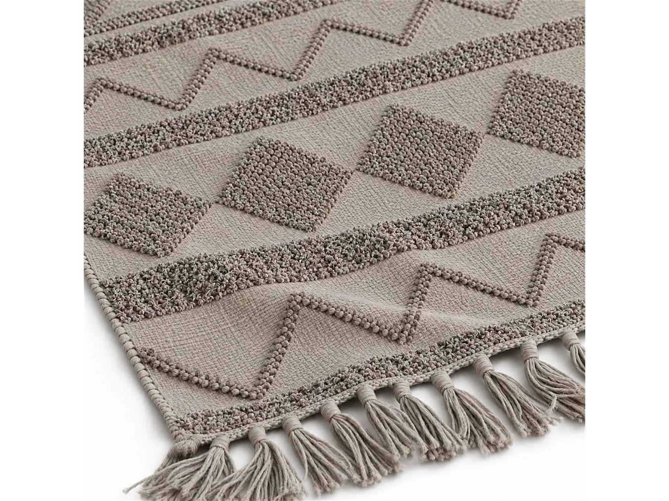 The White Stone Tappeto Berbero 120x180 cm Taupè | Tappeto in 100% Cotone, Antiscivolo e Lavabile a 30°C | Disegni Geometrici in Rilievo in Stile Marocchino per
