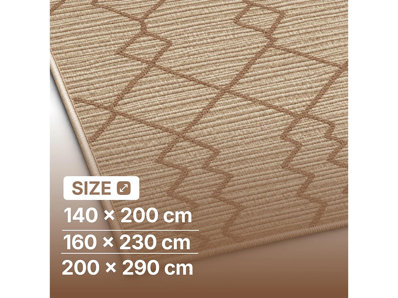 The White Stone Tapis Extérieur Motif Berbère 140x200 cm Caramel | Pour Intérieur et Extérieur, Résistant aux UV et à l'Eau, Lavable | Tapis en Polypropylène Tissé