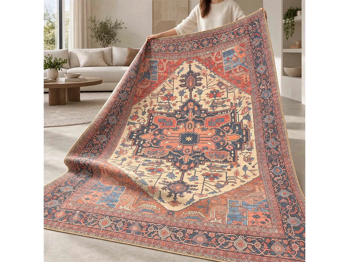 The White Stone Tappeto 140x190 cm Fantasia Teheran | Tappeto Orientale Stile Persiano con Effetto Vintage Antichizzato | Pelo Corto in 100% Poliestere, Stampa