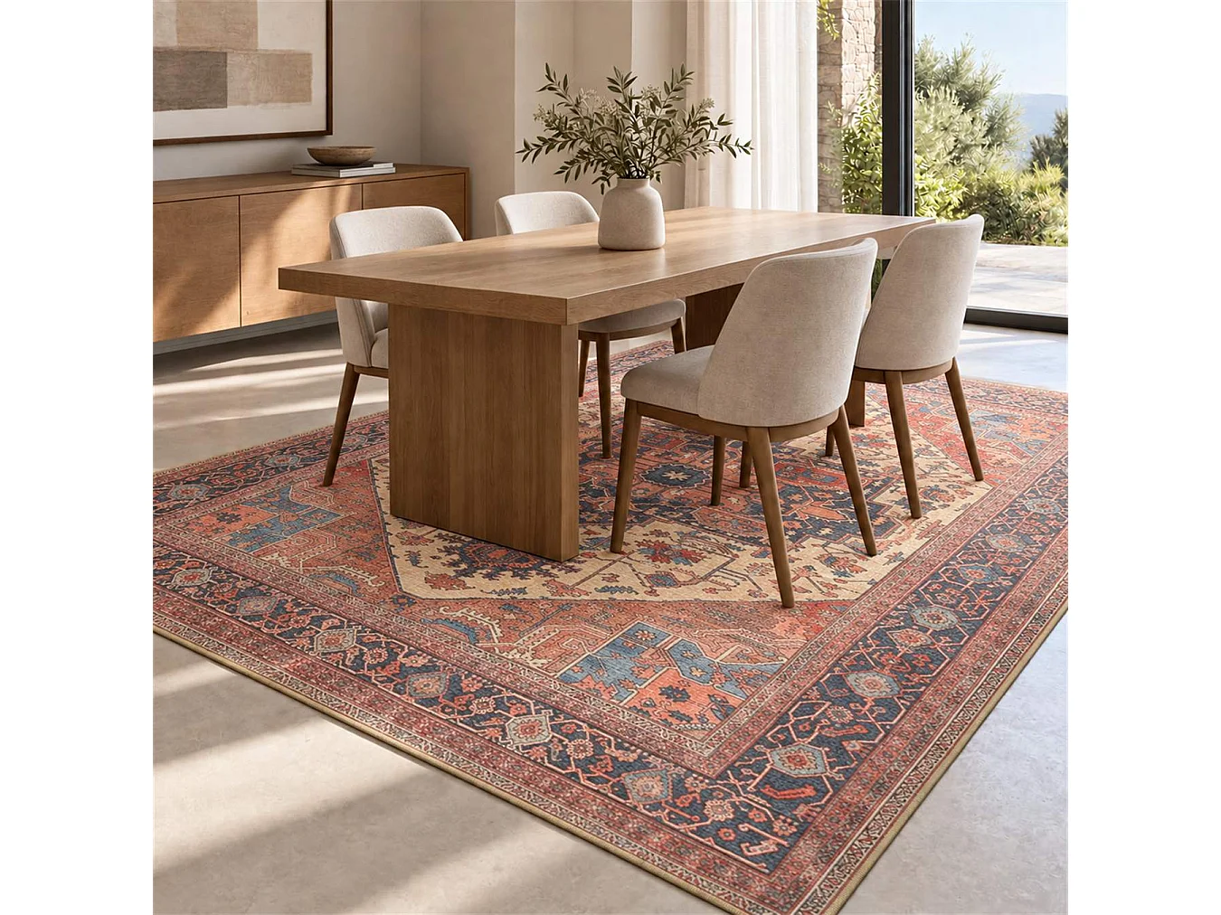 The White Stone Tappeto 140x190 cm Fantasia Teheran | Tappeto Orientale Stile Persiano con Effetto Vintage Antichizzato | Pelo Corto in 100% Poliestere, Stampa