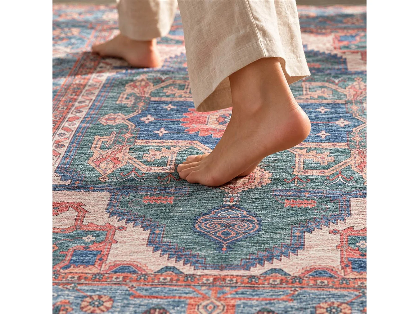 The White Stone Tapis Oriental Motif Samarcanda 80x240 cm | Tapis Style Persan avec Effet Vintage Vieilli | Poils Ras 100% Polyester, Impression Numérique, Lavable