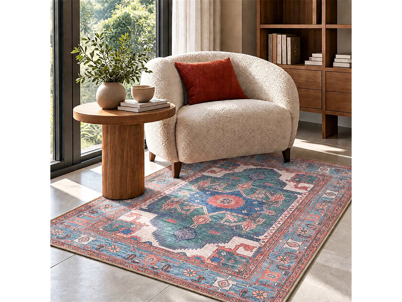 The White Stone Tapis Oriental Motif Samarcanda 80x240 cm | Tapis Style Persan avec Effet Vintage Vieilli | Poils Ras 100% Polyester, Impression Numérique, Lavable