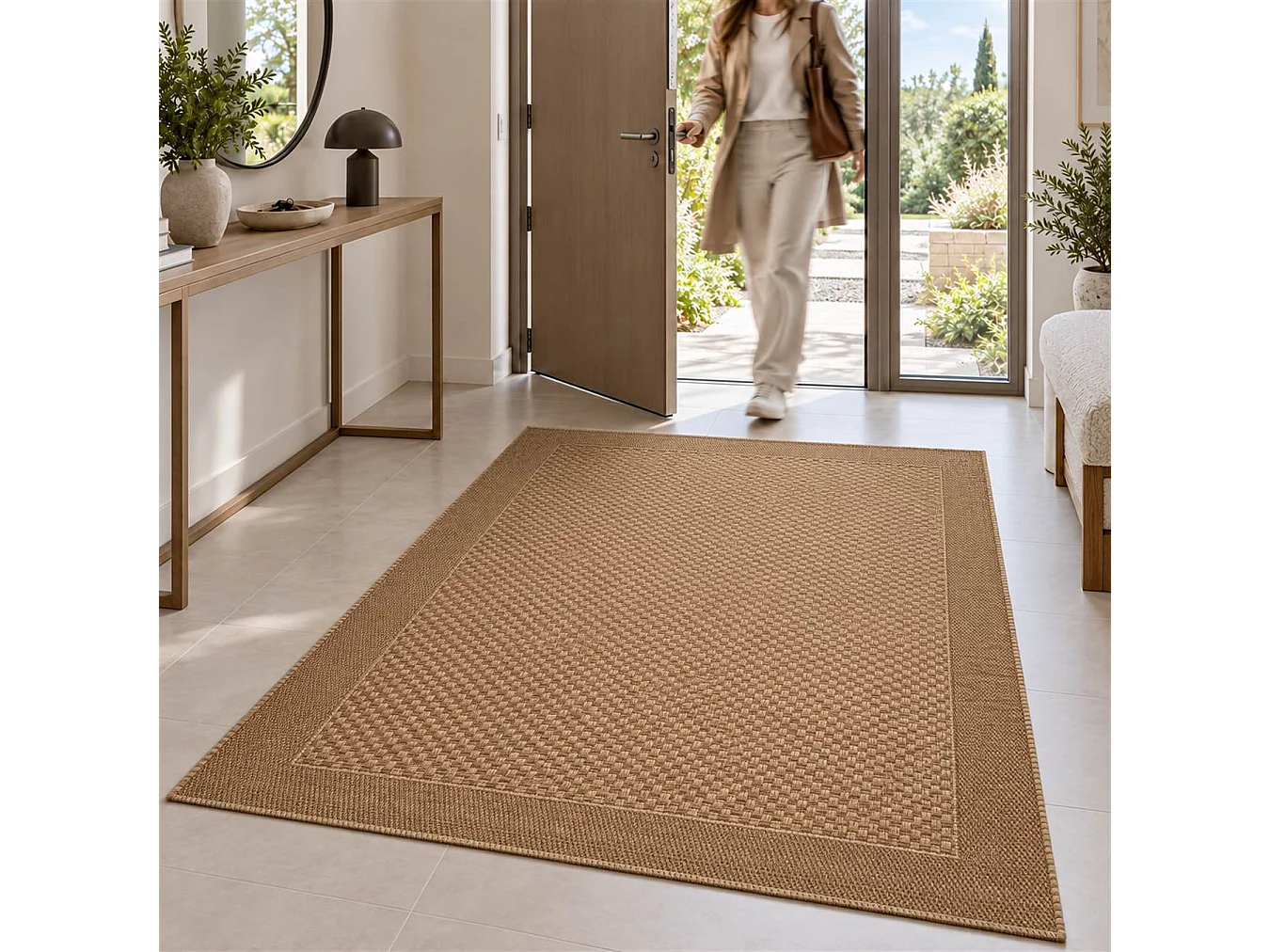 The White Stone Tapis Extérieur Effet Tressé 140x200 cm Marron | Pour Intérieur et Extérieur, Résistant aux UV et à l'Eau, Lavable | Tapis Tissé à Plat Effet Sisal