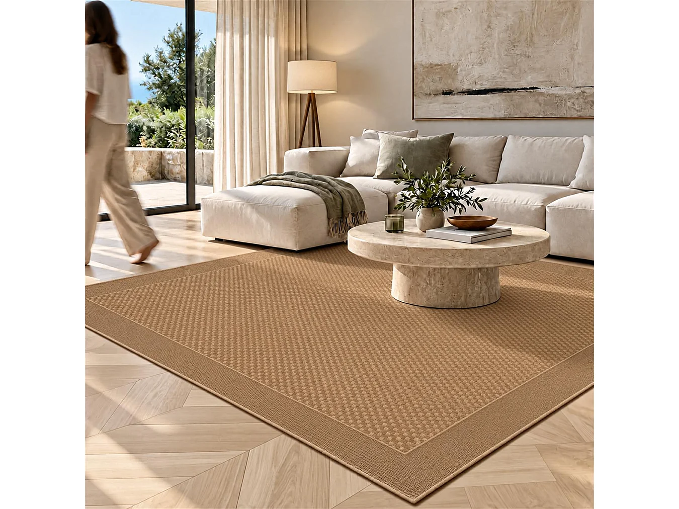 The White Stone Tapis Extérieur Effet Tressé 140x200 cm Marron | Pour Intérieur et Extérieur, Résistant aux UV et à l'Eau, Lavable | Tapis Tissé à Plat Effet Sisal