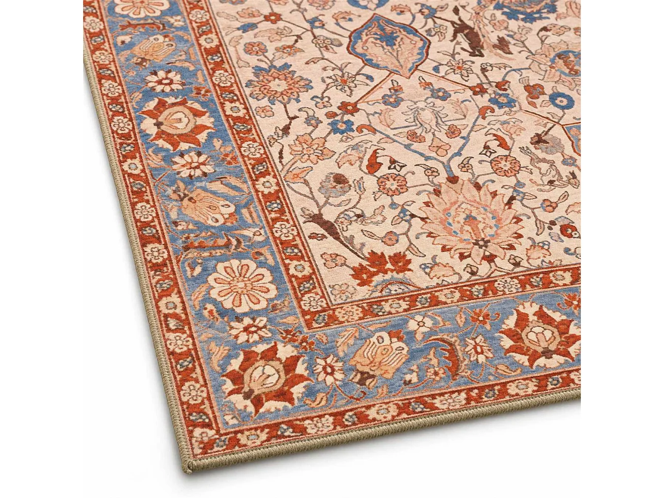 The White Stone Tapis Oriental Motif Kashan 95x150 cm | Tapis Style Persan avec Effet Vintage Vieilli | Poils Ras 100% Polyester, Impression Numérique, Lavable à