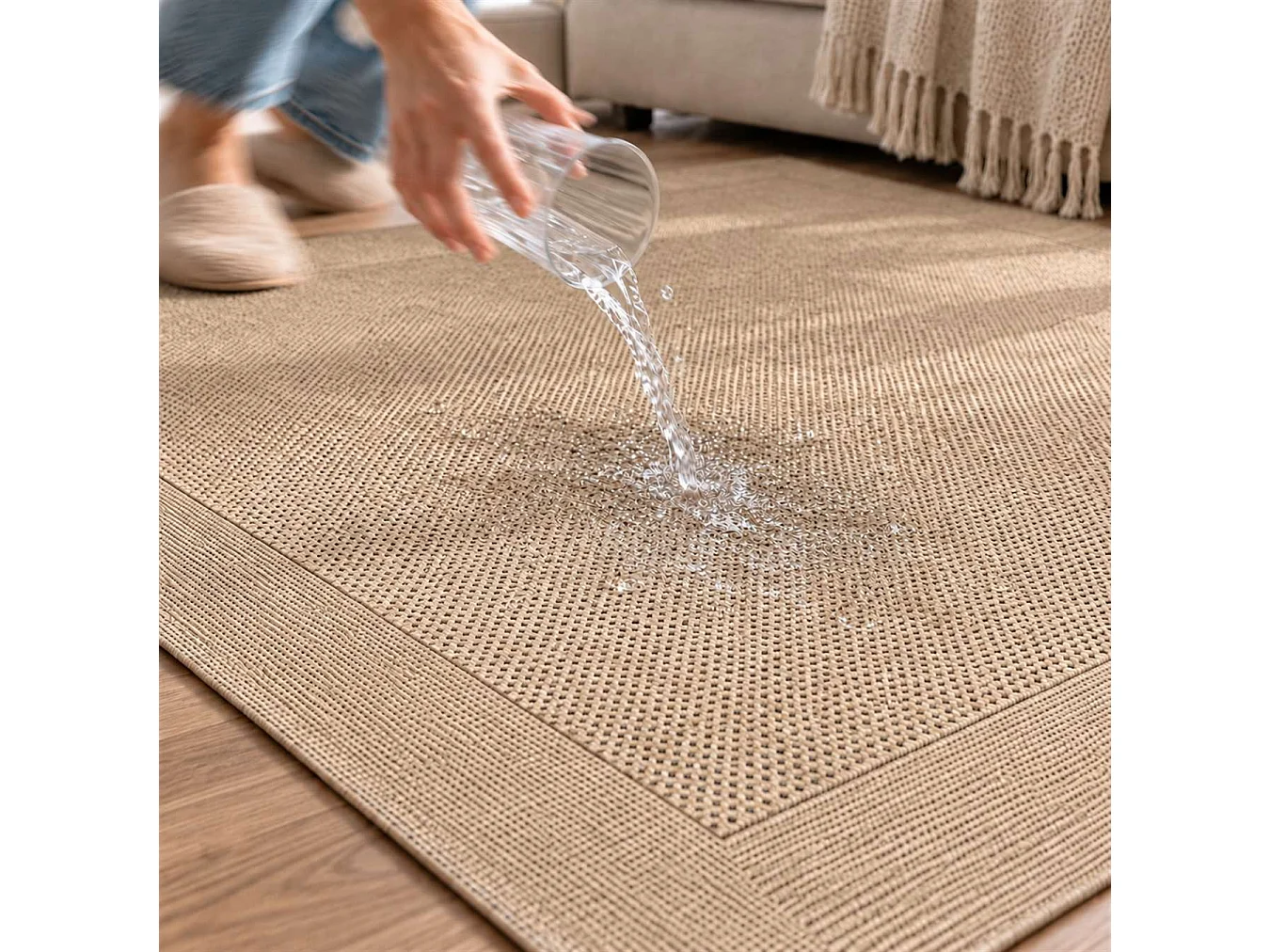 The White Stone Tappeto 160x230 cm Beige con Cornice per Interno ed Esterno | Resistente ai Raggi UV e all'Acqua, Lavabile | Tappeto in Polipropilene con Tessitura