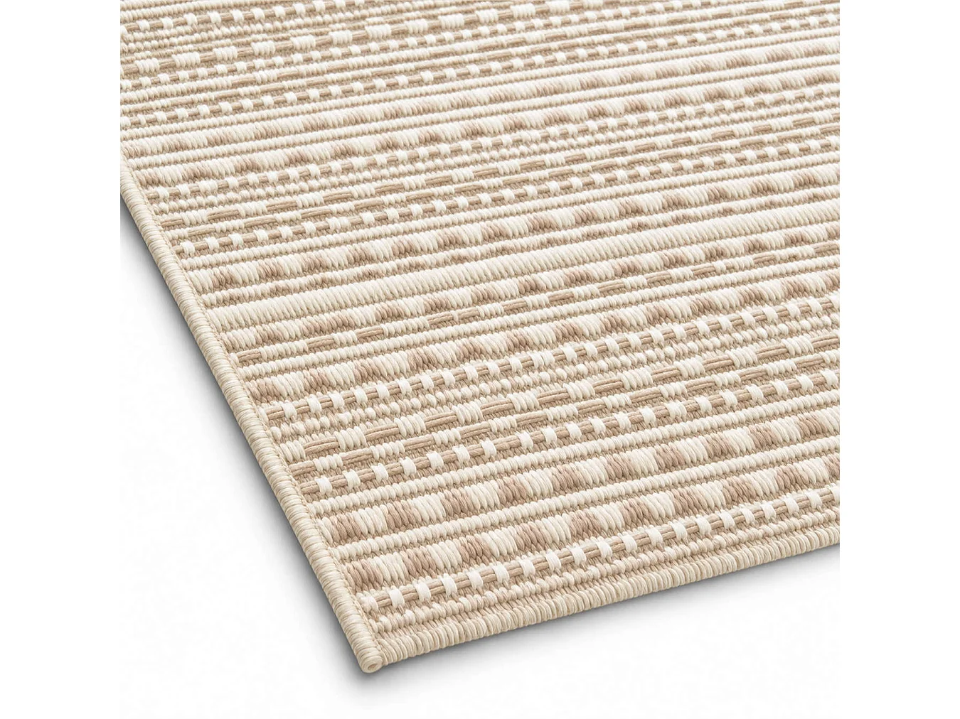 The White Stone Outdoor Teppich mit Streifen 160x230 cm Taupe | Für innen und außen, UV-beständig, wasserfest und waschbar | Flachgewebe aus Polypropylen in