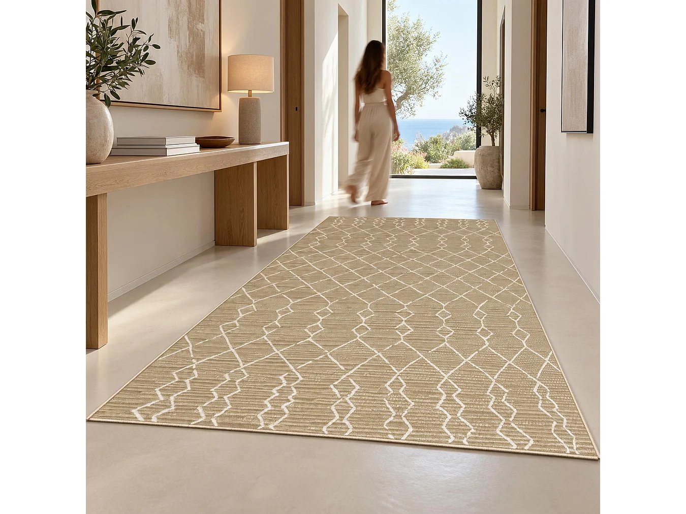 The White Stone Dywan zewnętrzny z berberyjskim wzorem 140x200 cm beżowy | Do wnętrz i na zewnątrz, odporny na UV i wodę, można prać | Dywan z polipropylenu o