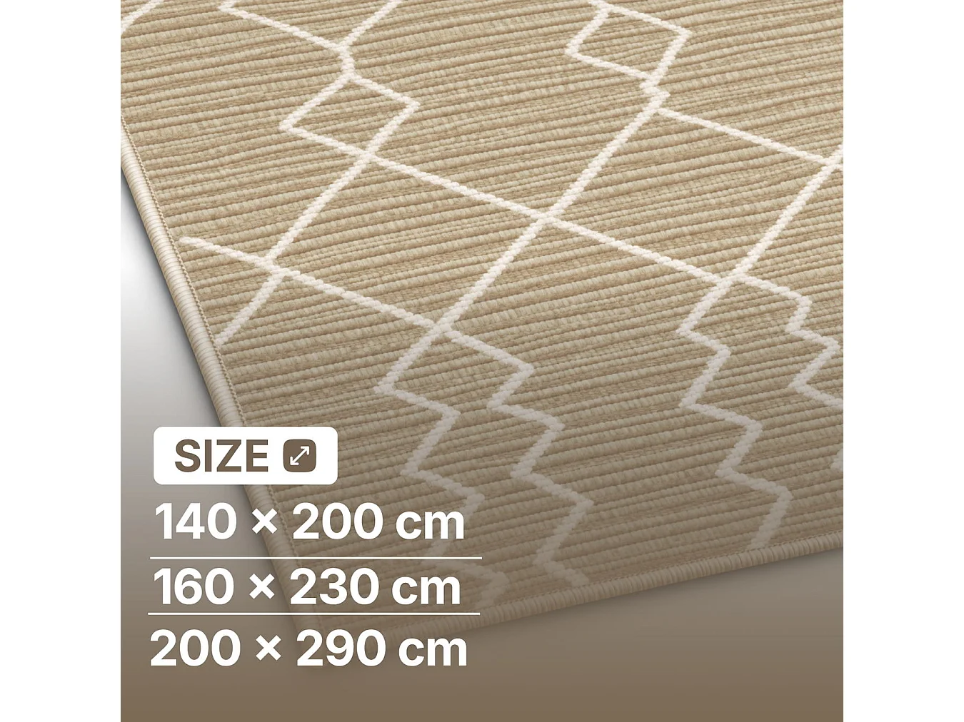 The White Stone Dywan zewnętrzny z berberyjskim wzorem 140x200 cm beżowy | Do wnętrz i na zewnątrz, odporny na UV i wodę, można prać | Dywan z polipropylenu o
