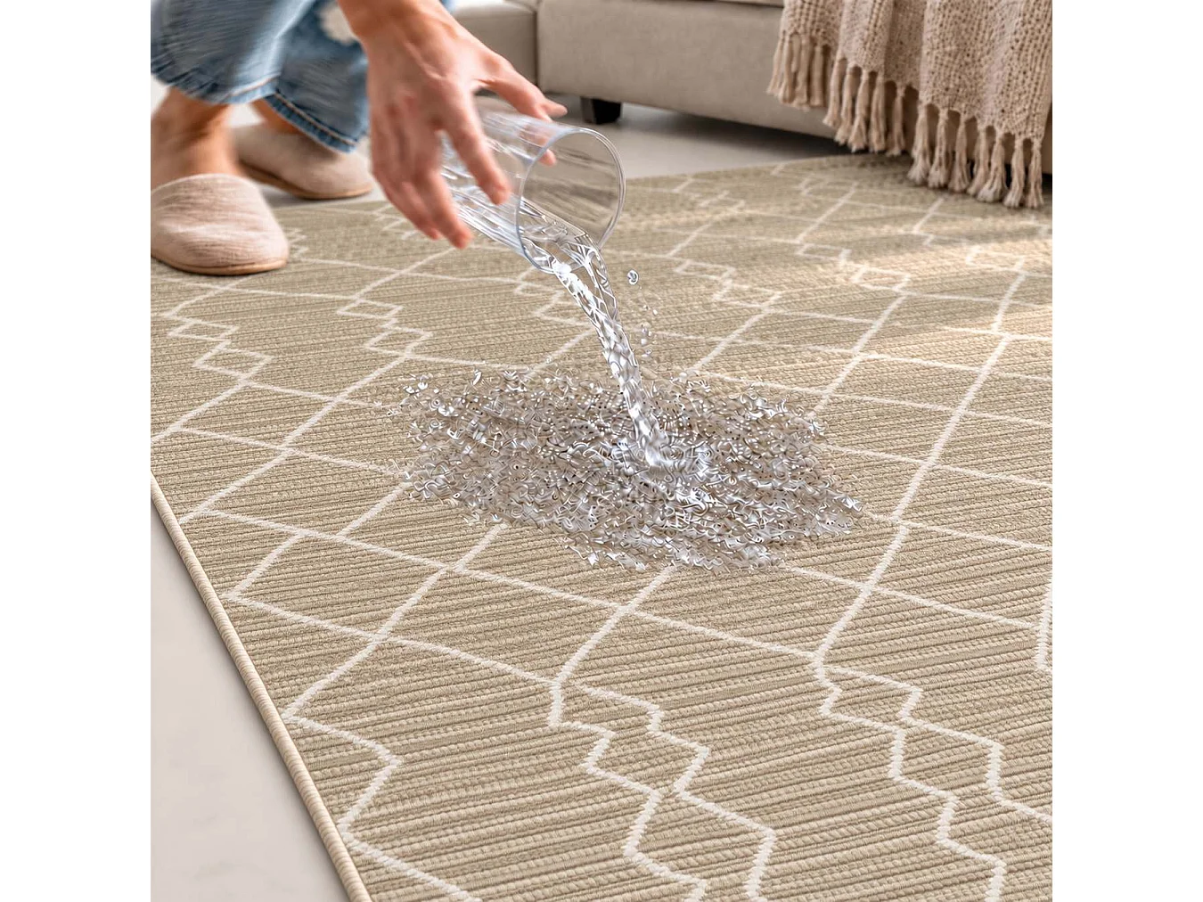 The White Stone Dywan zewnętrzny z berberyjskim wzorem 140x200 cm beżowy | Do wnętrz i na zewnątrz, odporny na UV i wodę, można prać | Dywan z polipropylenu o