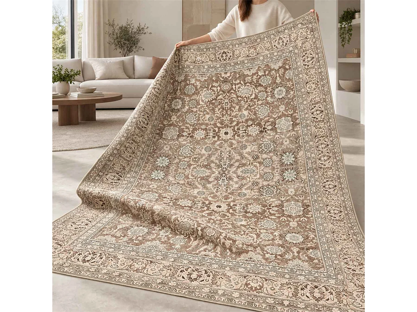 The White Stone Tappeto 140x190 cm Fantasia Hamdan | Tappeto Orientale Stile Persiano con Effetto Vintage Antichizzato | Pelo Corto in 100% Poliestere, Stampa