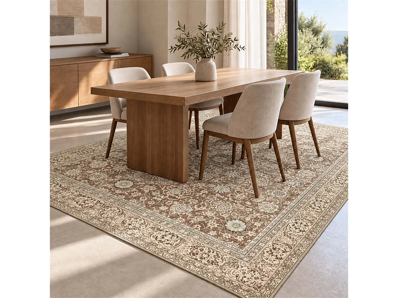 The White Stone Tappeto 140x190 cm Fantasia Hamdan | Tappeto Orientale Stile Persiano con Effetto Vintage Antichizzato | Pelo Corto in 100% Poliestere, Stampa