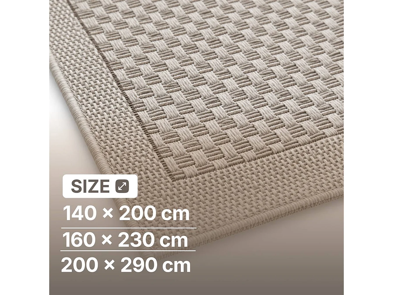 The White Stone Utomhusmatta med flätat mönster 200x290 cm greige | För inomhus- och utomhusbruk, UV- och vattentålig, tvättbar | Flatvävd matta med sisal-look