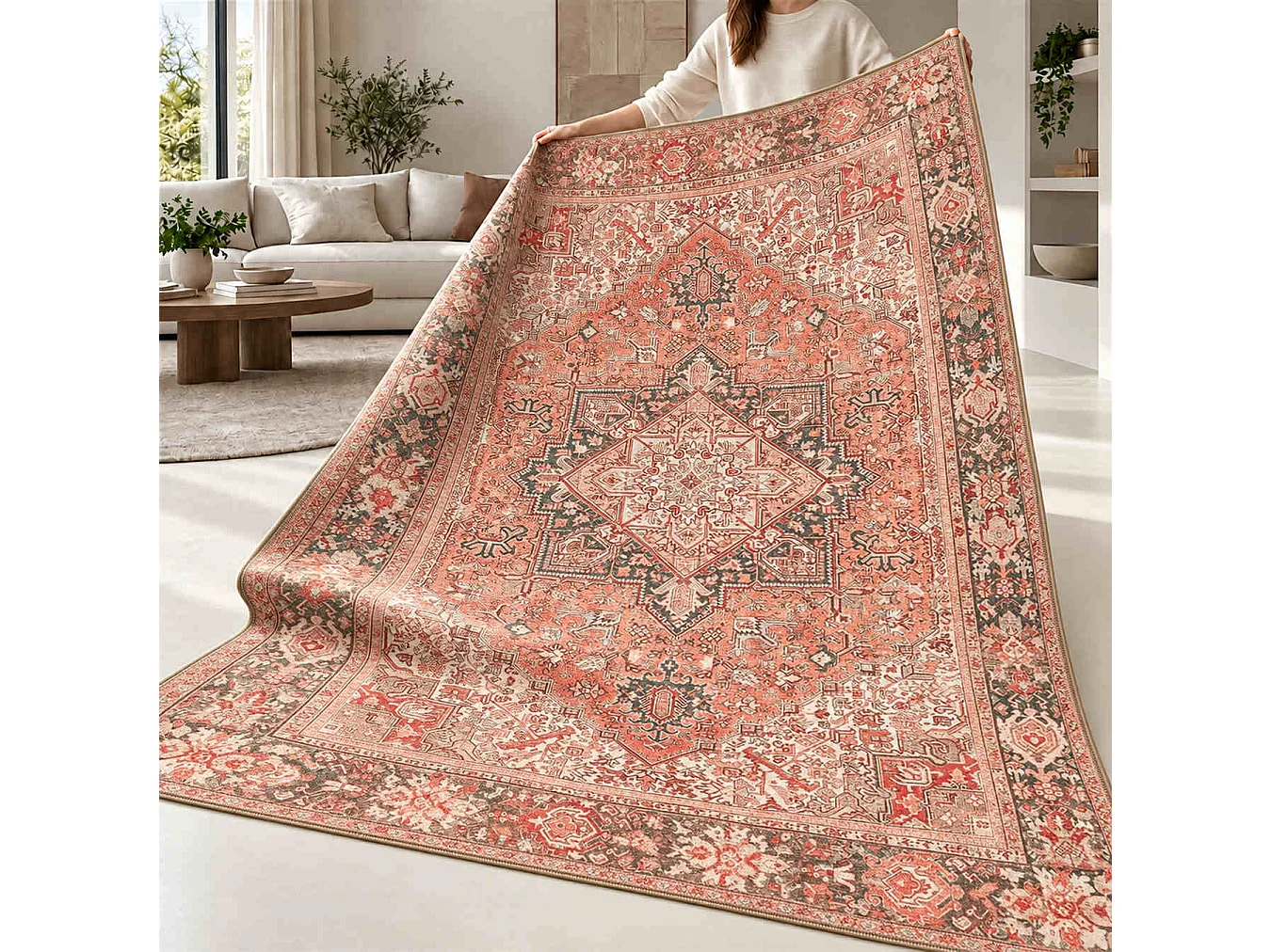 The White Stone Tappeto 140x190 cm Fantasia Shiraz | Tappeto Orientale Stile Persiano con Effetto Vintage Antichizzato | Pelo Corto in 100% Poliestere, Stampa