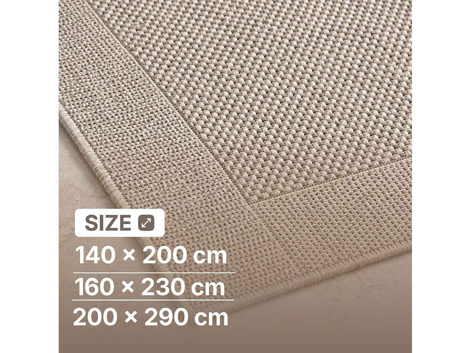 The White Stone Outdoor Teppich mit Bordüre 140x200 cm Taupe | Für innen und außen, UV-beständig, wasserfest und waschbar | Flachgewebe aus Polypropylen in