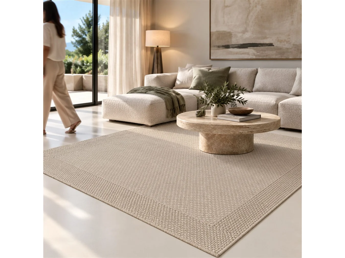 The White Stone Tapis Extérieur Effet Tressé 160x230 cm Pierre | Pour Intérieur et Extérieur, Résistant aux UV et à l'Eau, Lavable | Tapis Tissé à Plat Effet Sisal