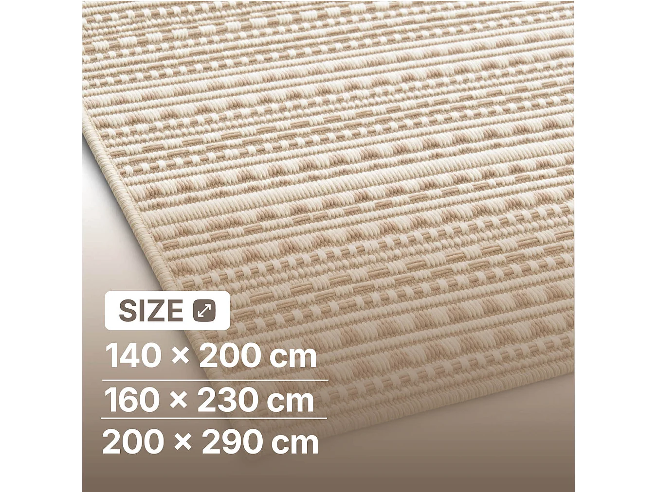 The White Stone Tapis Extérieur à Rayures 200x290 cm Tourterelle | Pour Intérieur et Extérieur, Résistant aux UV et à l'Eau, Lavable | Tapis en Polypropylène Tissé