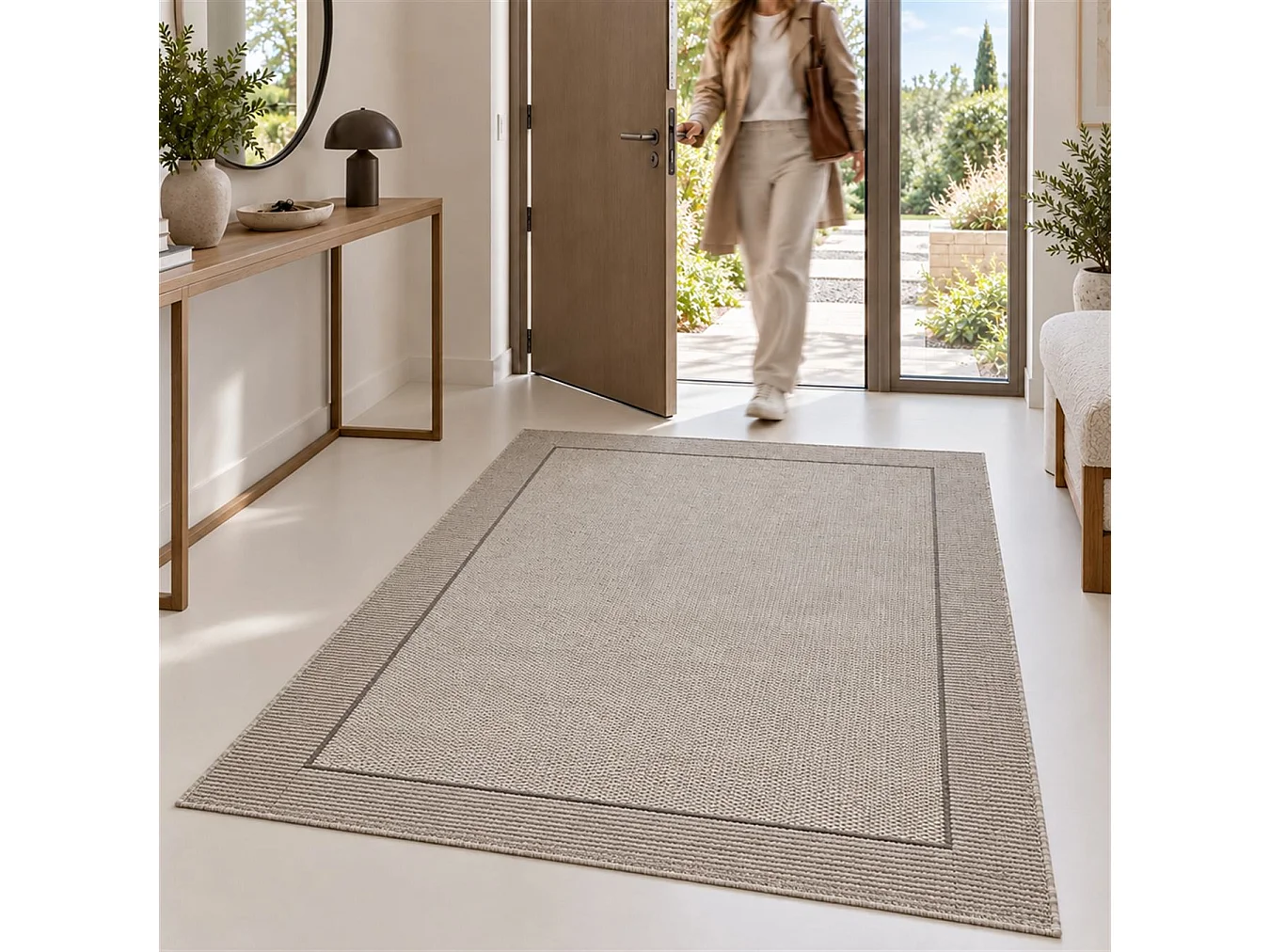 The White Stone Tapis Extérieur avec Bordure 160x230 cm Gris | Pour Intérieur et Extérieur, Résistant aux UV et à l'Eau, Lavable | Tapis en Polypropylène Tissé à