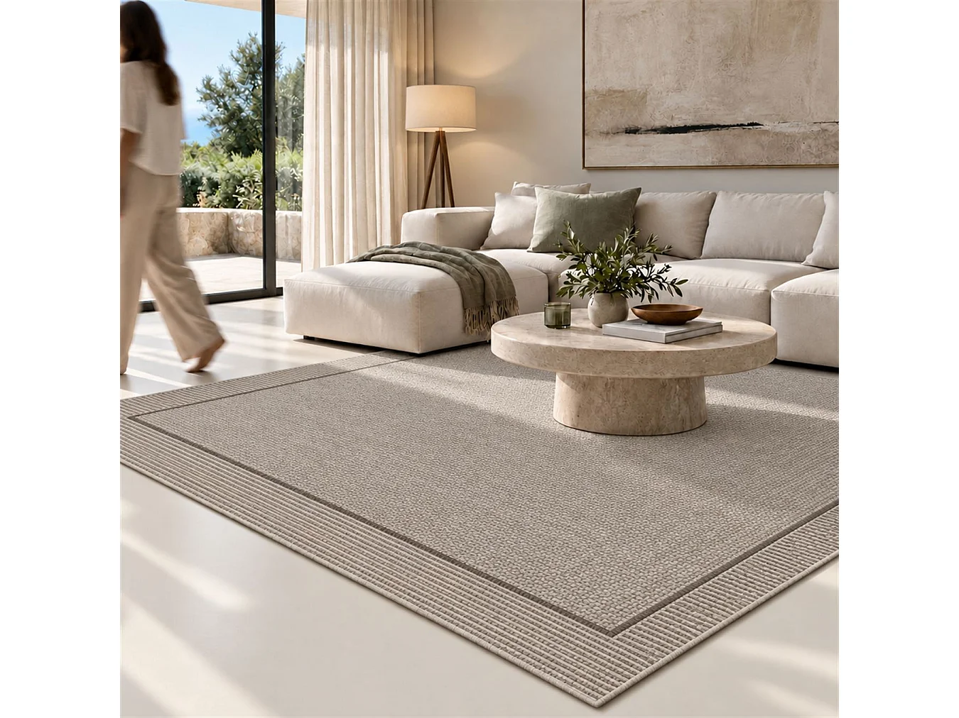 The White Stone Tapis Extérieur avec Bordure 160x230 cm Gris | Pour Intérieur et Extérieur, Résistant aux UV et à l'Eau, Lavable | Tapis en Polypropylène Tissé à