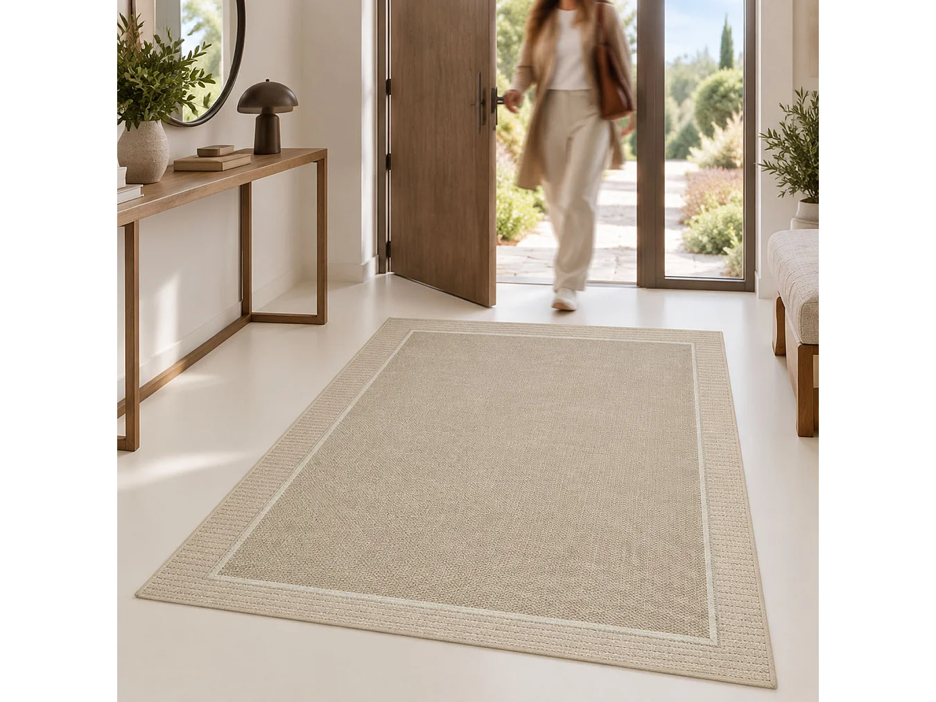 The White Stone Tapis Extérieur avec Bordure 140x200 cm Vert Olive | Pour Intérieur et Extérieur, Résistant aux UV et à l'Eau, Lavable | Tapis en Polypropylène