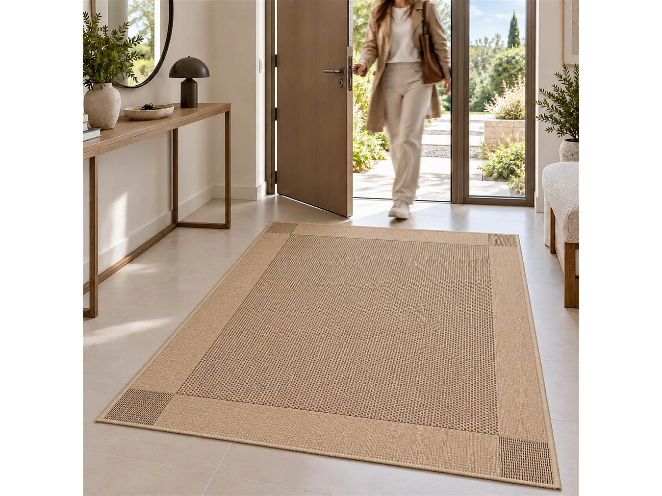 The White Stone Tapis Extérieur avec Bande Extérieure 160x230 cm Tourterelle | Pour Intérieur et Extérieur, Résistant aux UV et à l'Eau, Lavable | Tapis en
