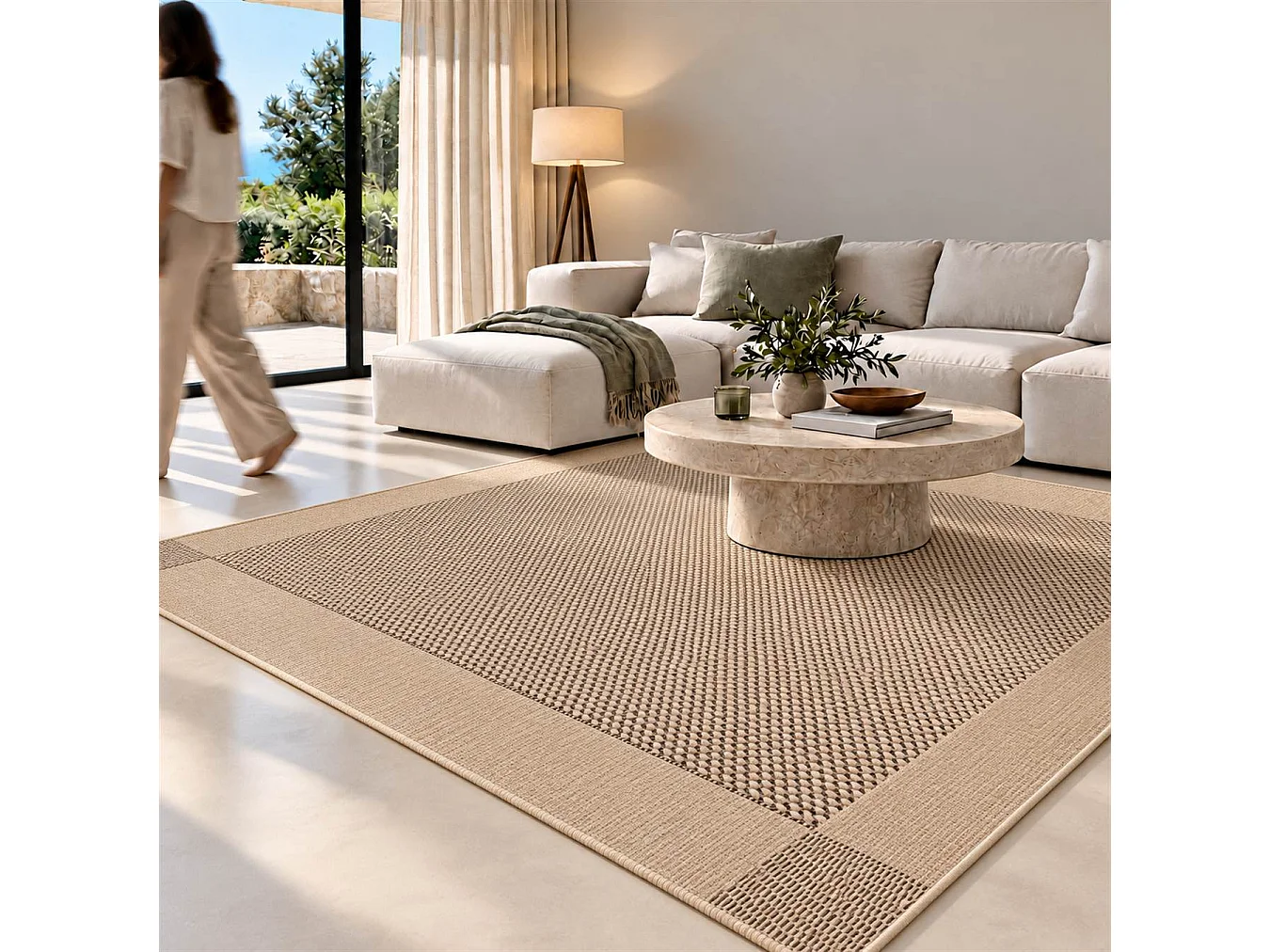 The White Stone Tapis Extérieur avec Bande Extérieure 160x230 cm Tourterelle | Pour Intérieur et Extérieur, Résistant aux UV et à l'Eau, Lavable | Tapis en