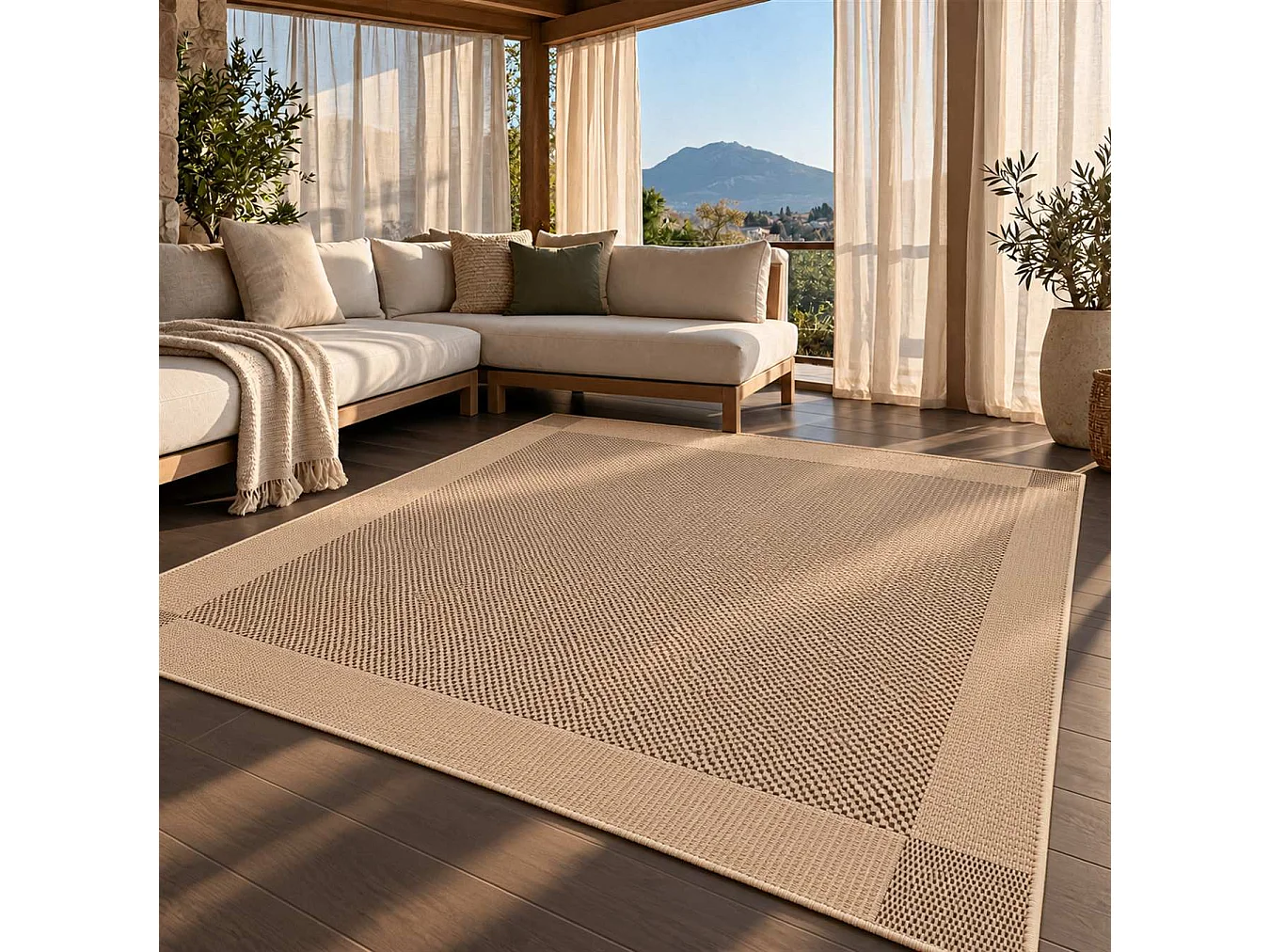 The White Stone Tapis Extérieur avec Bande Extérieure 160x230 cm Tourterelle | Pour Intérieur et Extérieur, Résistant aux UV et à l'Eau, Lavable | Tapis en