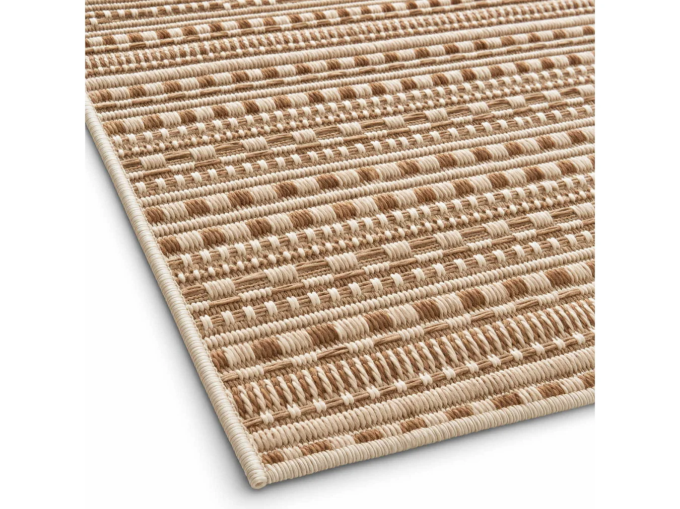 The White Stone Utomhusmatta med ränder 200x290 cm karamell | För inomhus- och utomhusbruk, UV- och vattentålig, tvättbar | Flatvävd matta i polypropen med