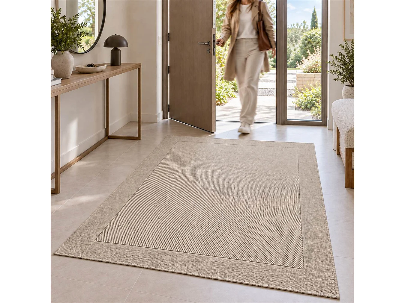 The White Stone Tapis Extérieur avec Bordure 200x290 cm Tourterelle | Pour Intérieur et Extérieur, Résistant aux UV et à l'Eau, Lavable | Tapis en Polypropylène