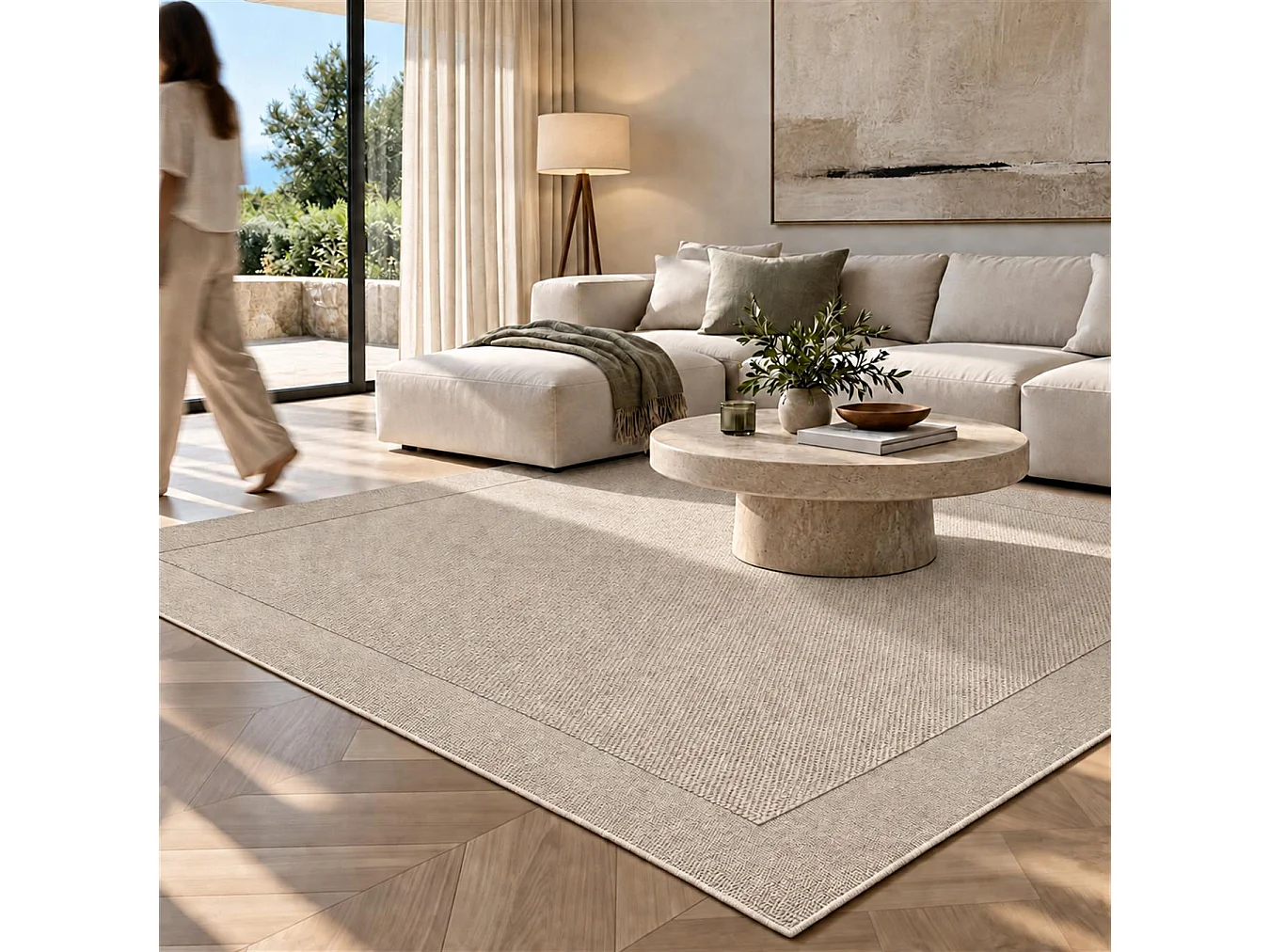 The White Stone Tapis Extérieur avec Bordure 200x290 cm Tourterelle | Pour Intérieur et Extérieur, Résistant aux UV et à l'Eau, Lavable | Tapis en Polypropylène