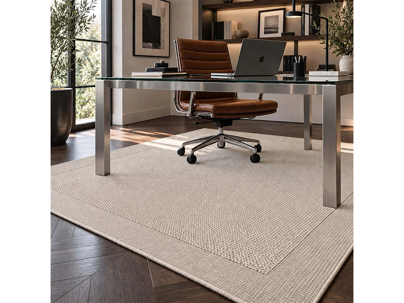 The White Stone Tapis Extérieur avec Bordure 200x290 cm Tourterelle | Pour Intérieur et Extérieur, Résistant aux UV et à l'Eau, Lavable | Tapis en Polypropylène