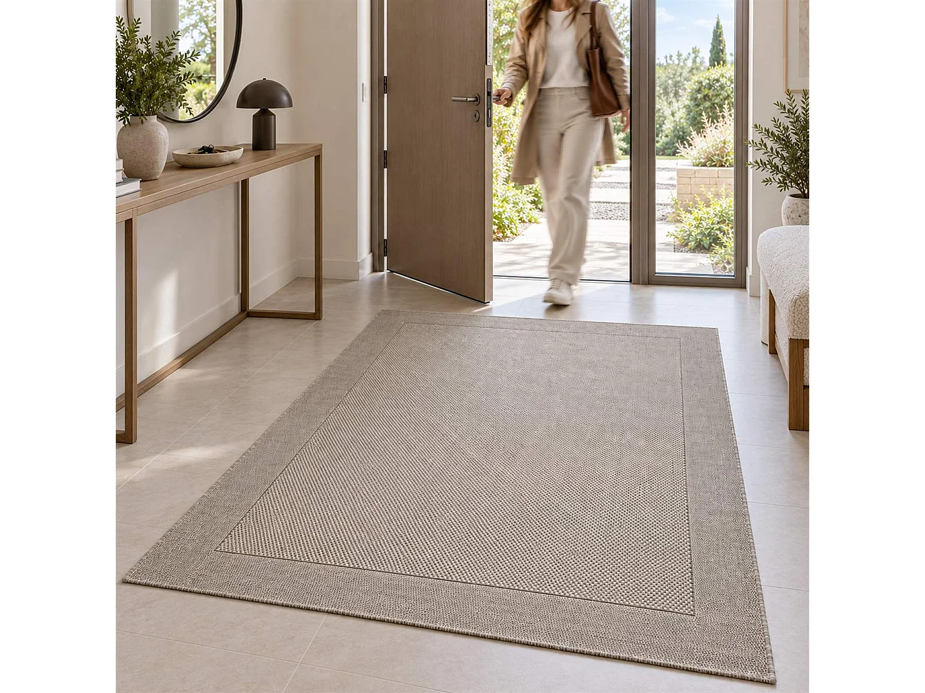 The White Stone Tapis Extérieur avec Bordure 160x230 cm Gris | Pour Intérieur et Extérieur, Résistant aux UV et à l'Eau, Lavable | Tapis en Polypropylène Tissé à