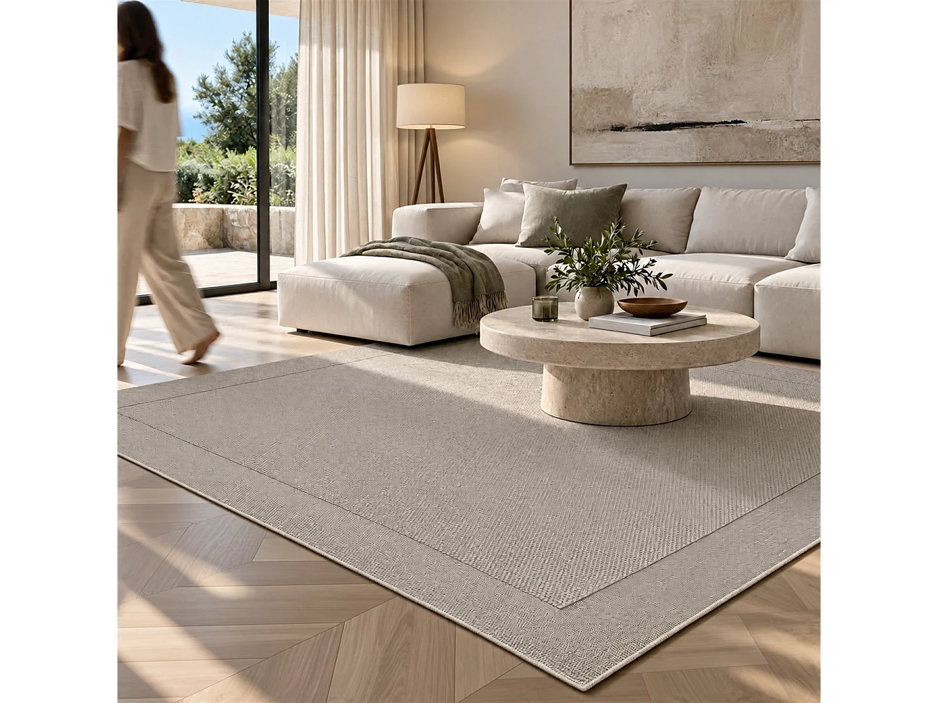 The White Stone Tapis Extérieur avec Bordure 160x230 cm Gris | Pour Intérieur et Extérieur, Résistant aux UV et à l'Eau, Lavable | Tapis en Polypropylène Tissé à