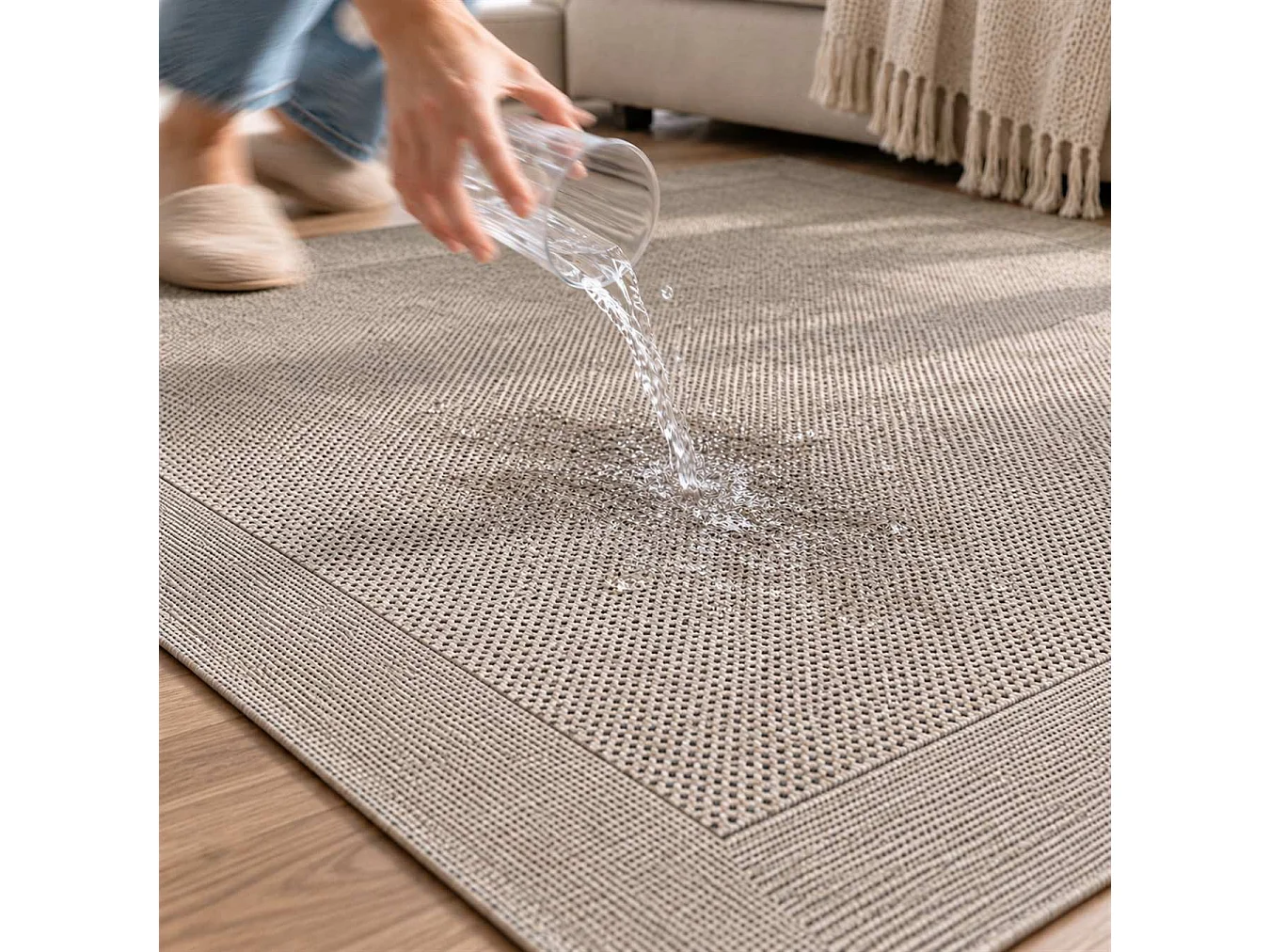 The White Stone Tapis Extérieur avec Bordure 160x230 cm Gris | Pour Intérieur et Extérieur, Résistant aux UV et à l'Eau, Lavable | Tapis en Polypropylène Tissé à