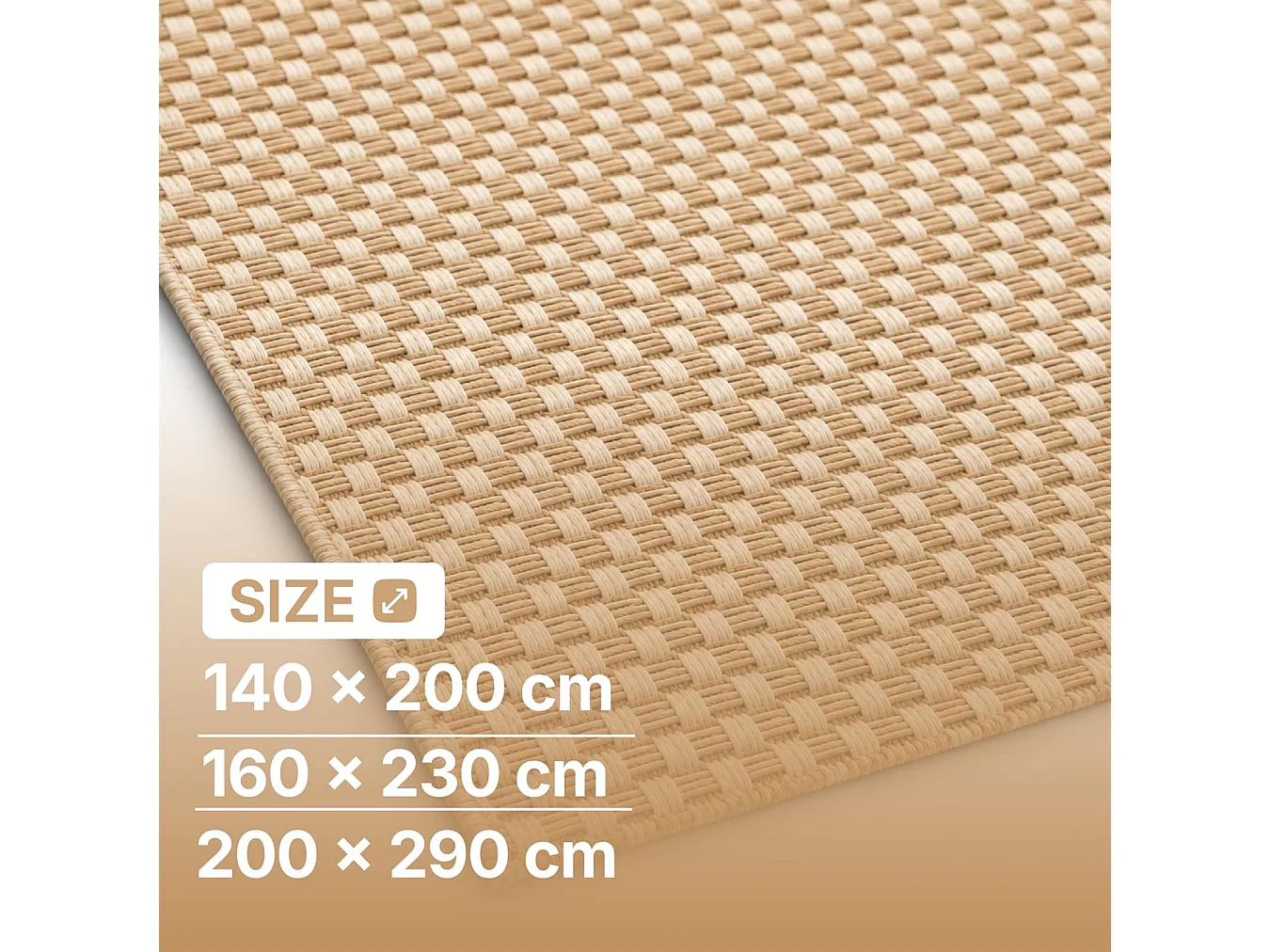 The White Stone Utomhusmatta 140x200 cm honung | För inomhus- och utomhusbruk, UV- och vattentålig, tvättbar | Flatvävd matta i polypropen med sisal-look