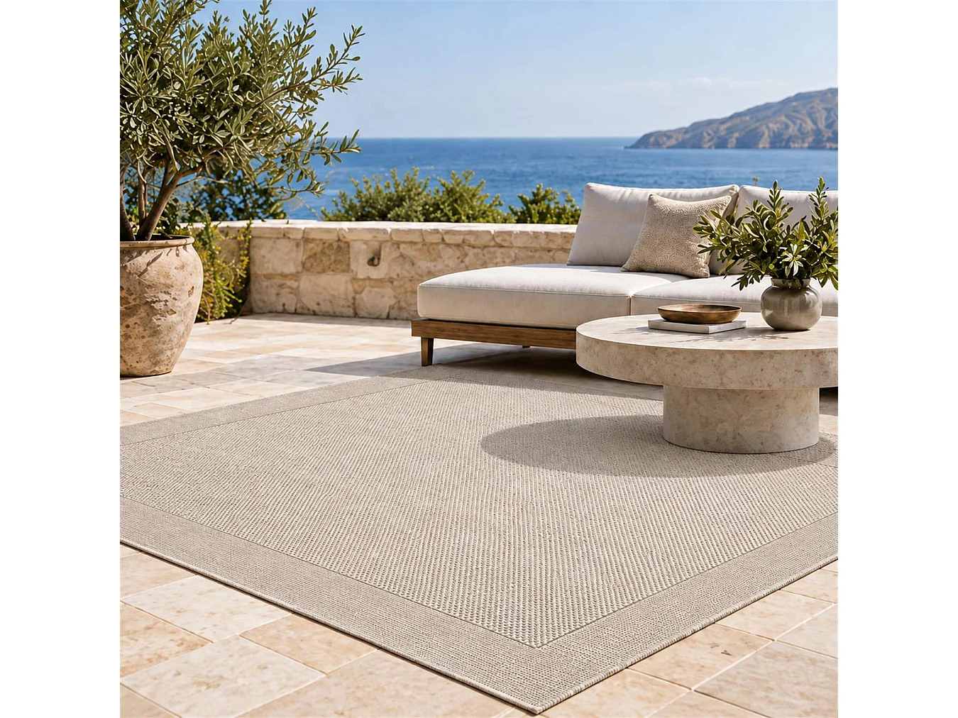 The White Stone Tapete de Exterior com Cercadura 160x230 cm Taupe | Para Interior e Exterior, Resistente aos Raios UV e à Água, Lavável | Tapete em Polipropileno