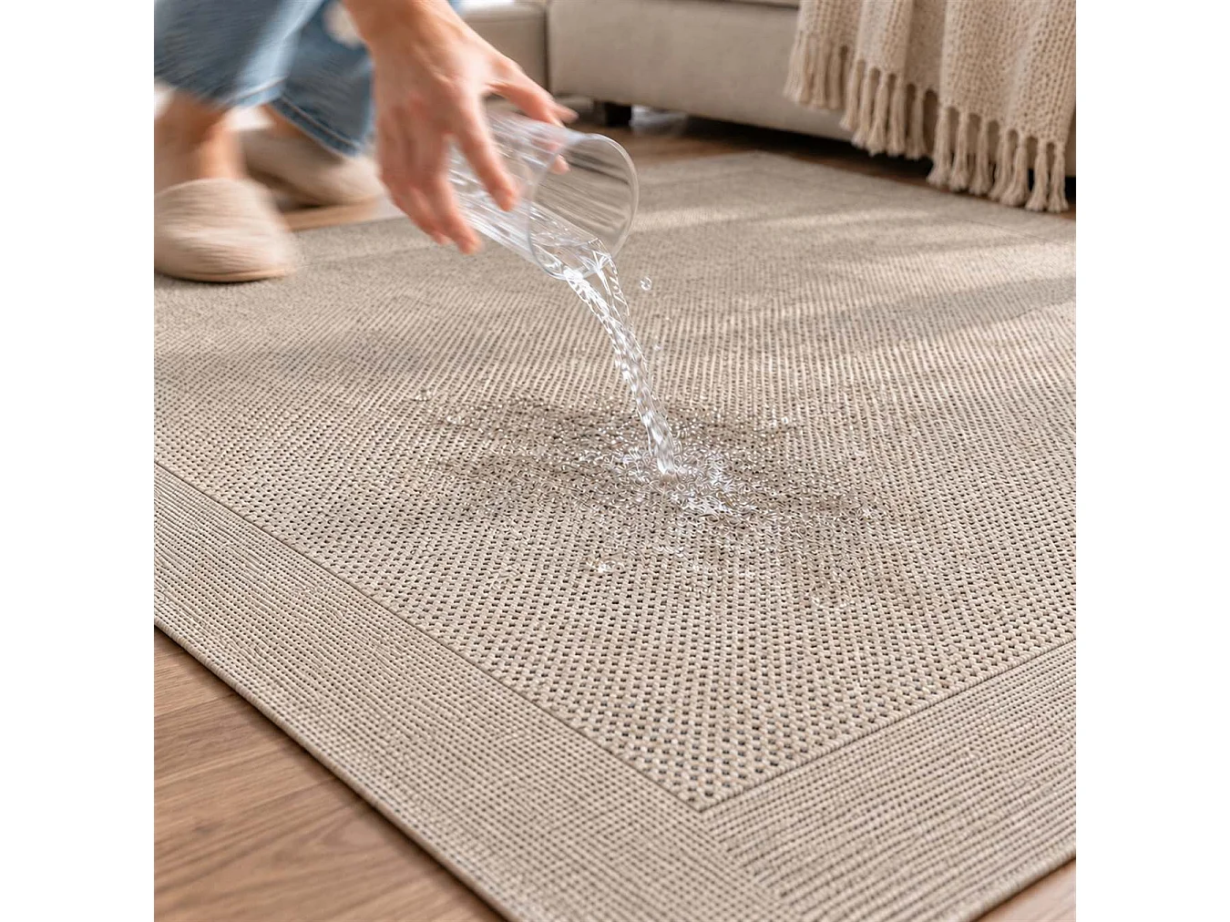 The White Stone Tapete de Exterior com Cercadura 160x230 cm Taupe | Para Interior e Exterior, Resistente aos Raios UV e à Água, Lavável | Tapete em Polipropileno
