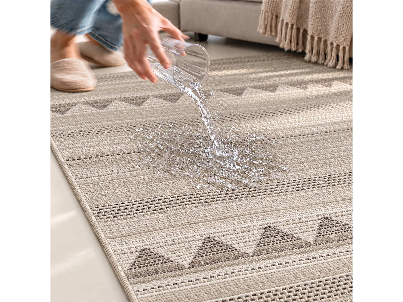 The White Stone Utomhusmatta med etniskt mönster 160x230 cm beige | För inomhus- och utomhusbruk, UV- och vattentålig, tvättbar | Flatvävd matta i polypropen med