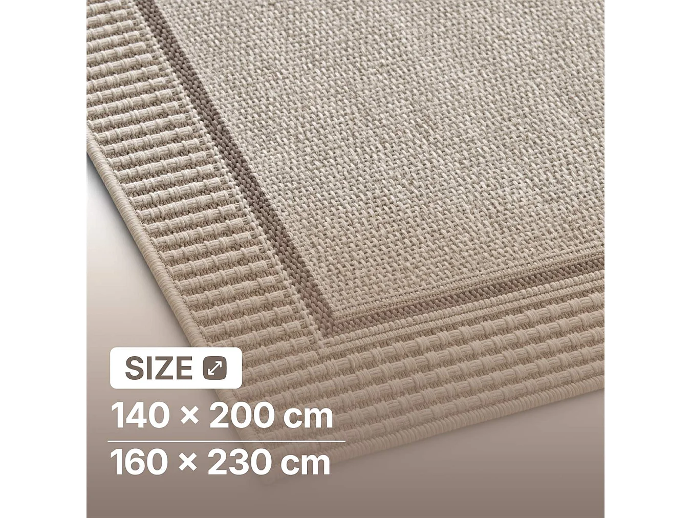 The White Stone Utomhusmatta med bård 140x200 cm grå | För inomhus- och utomhusbruk, UV- och vattentålig, tvättbar | Flatvävd matta i polypropen med sisal-look