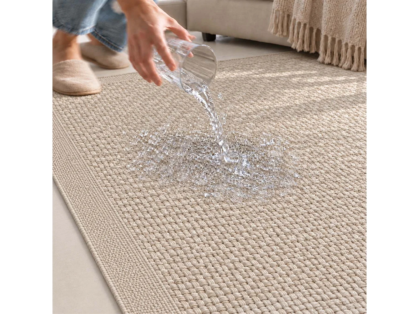 The White Stone Tapis Extérieur Effet Tressé 200x290 cm Pierre | Pour Intérieur et Extérieur, Résistant aux UV et à l'Eau, Lavable | Tapis Tissé à Plat Effet Sisal